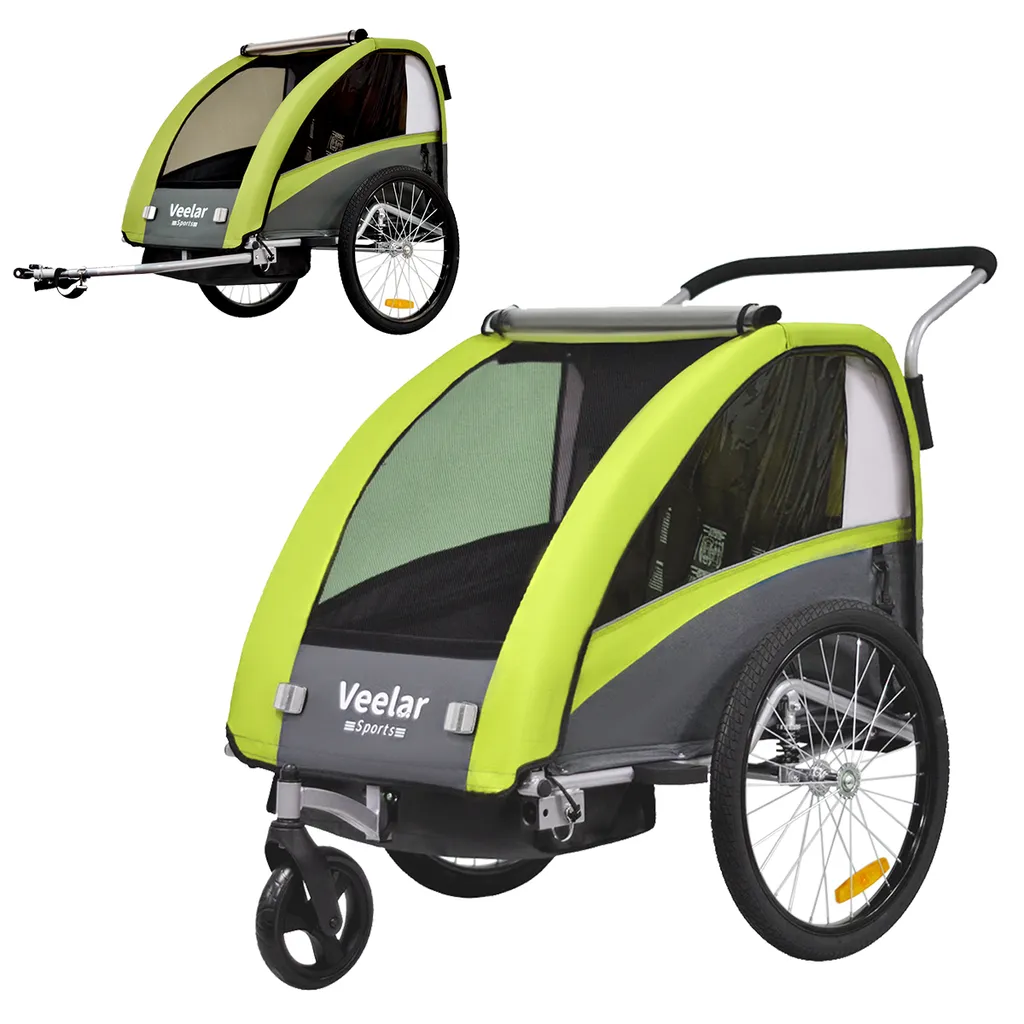 34d0099cc4da4c77026ac0b141427ff0.webp TIGGO VS 2 in 1 Kinderanhänger Jogger mit FederungFahrradanhänger Buggy für 1-2 Kinder 360° Drehbar (Grün) – Bild 1