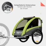TIGGO VS 2 in 1 Kinderanhänger Jogger mit FederungFahrradanhänger Buggy für 1-2 Kinder 360° Drehbar (Grün) – Bild 6